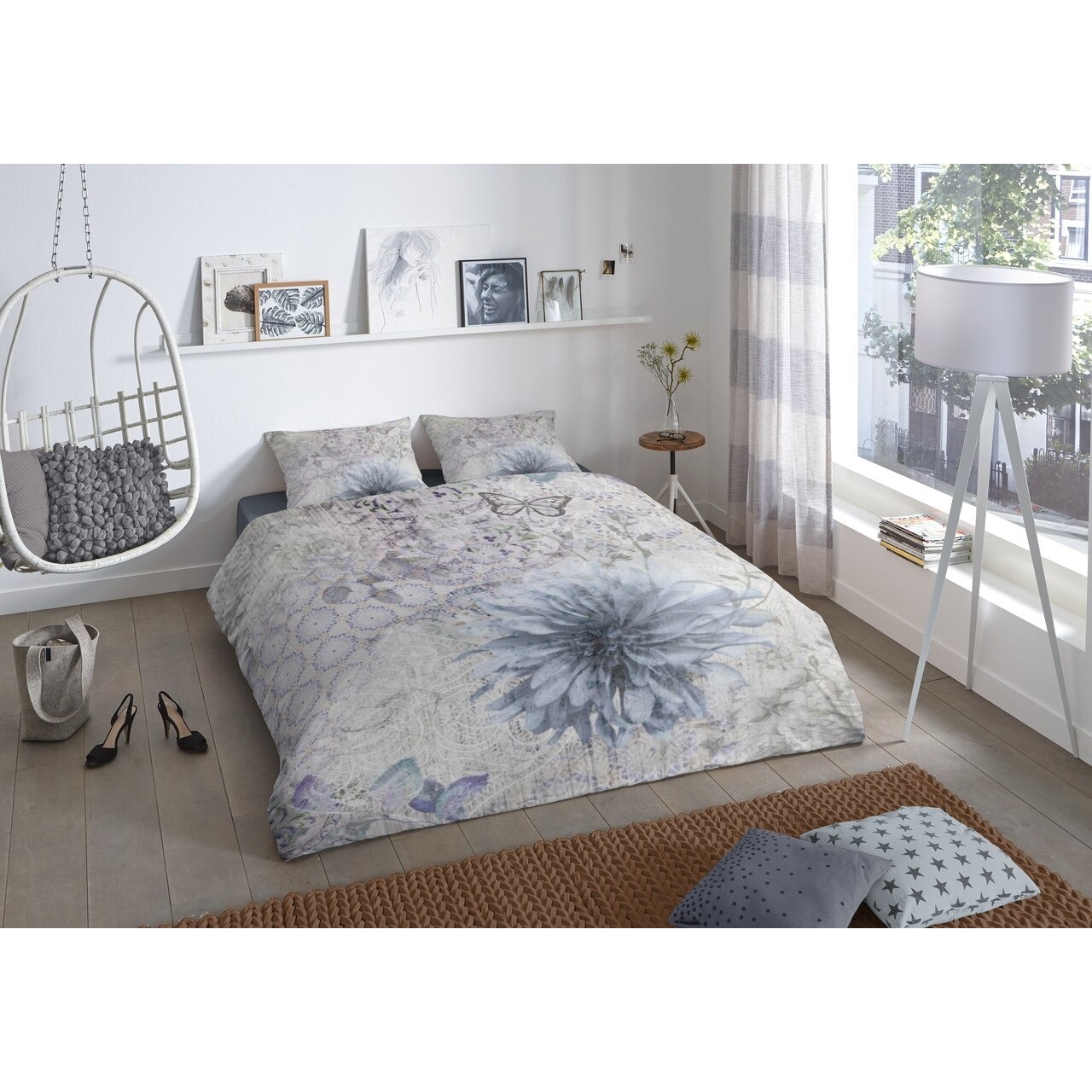 Lenjerie de pat pentru doua persoane, Good Morning Melia, 100% bumbac, 3 piese, multicolora