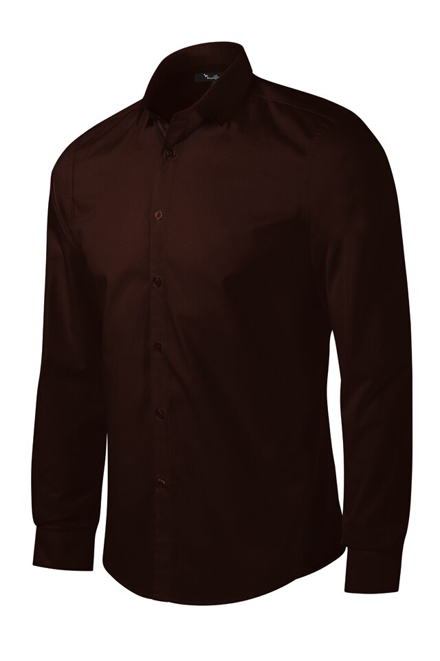 Camasa barbati model cambrat Malfini maneca lunga, Cafea