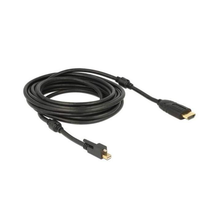 DeLock Cable mini Displayport 1.2 male with screw > HDMI male 4K Active Black 5m, 109784, Kábel