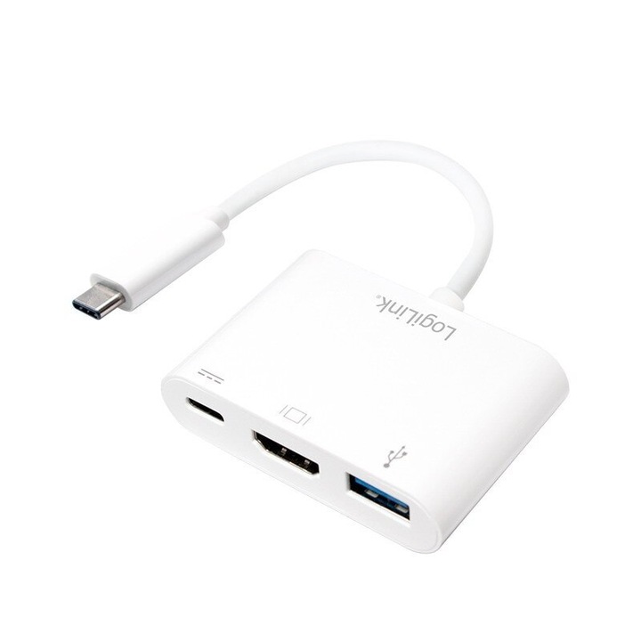 Adaptor, LogiLink, USB-C -> HDMI USB-C, USB 2.0, 0.2 m, Alb
