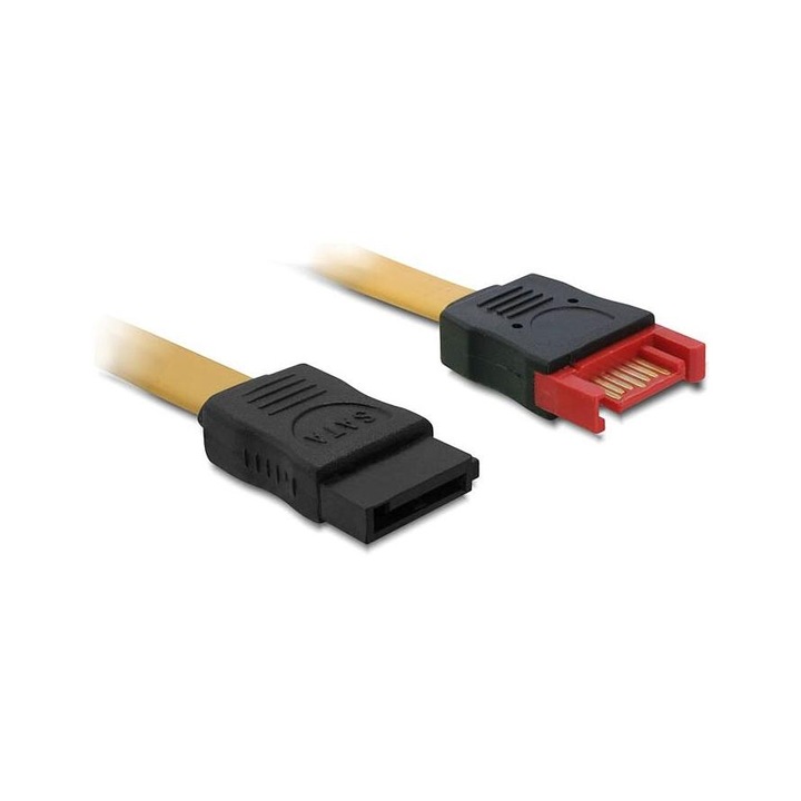 Cablu de date, Delock, SATA 3 M/F, 0.5 m, Galben/Negru