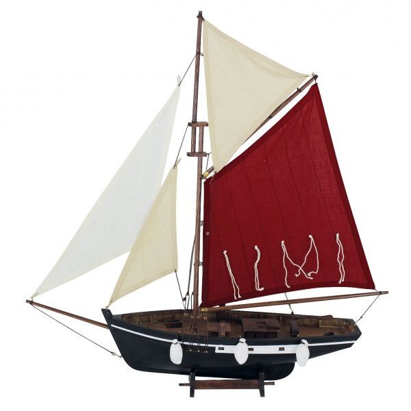 Barca de pescuit Sea Club, lemn pictata, vele din panza, L 58cm, H 66cm