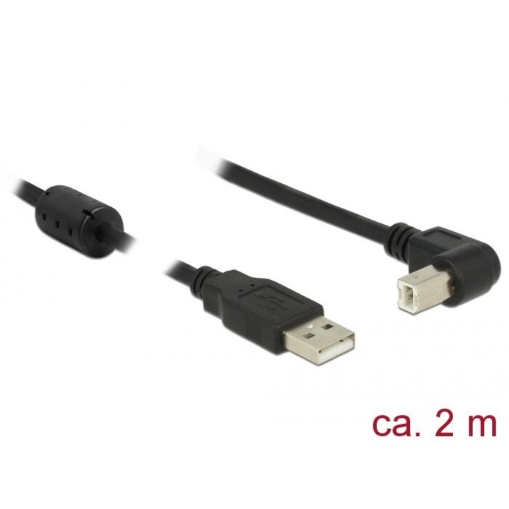 DeLock USB 2.0 Type-A мъжки > USB 2.0 Type-B мъжки ъглов 2m кабел Черен, 127979, Кабел
