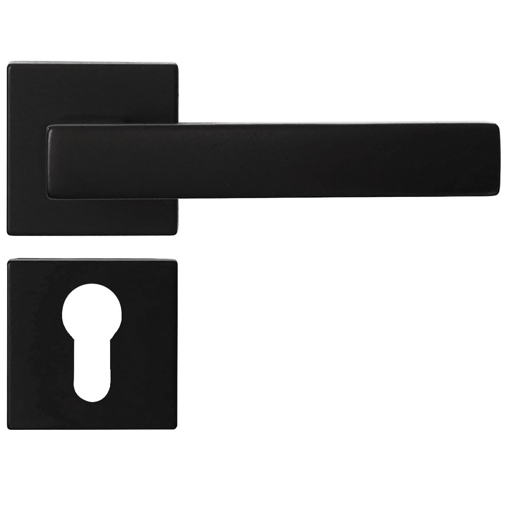 Maner usa interior, Verofer Clio, cu rozeta patrata pentru cilindru, culoare negru mat, material zamac, 124x50mm