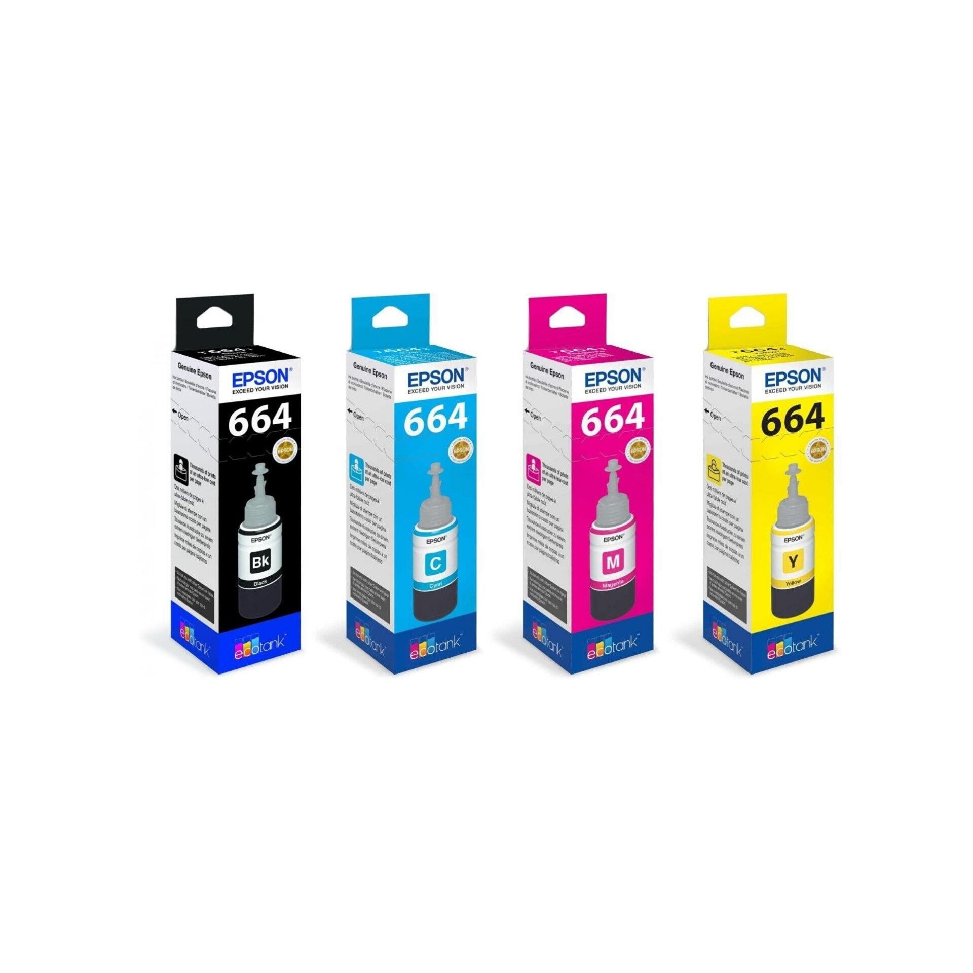 Pachet flacon refill cerneala C13T66414A (T6641) negru C13T66424A (T6642) cyan C13T66434A (T6643) magenta C13T66444A (T6644) galben Epson original 23500 pagini