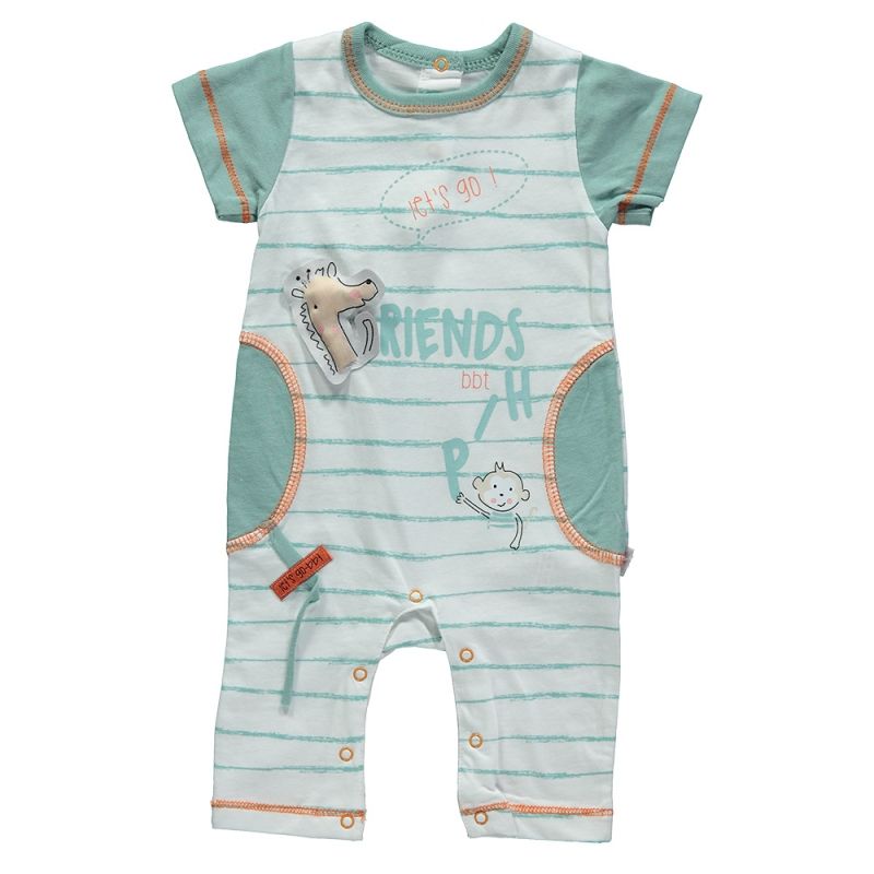 Salopeta bumbac, cu maneca scurta, Bebetto - Friendship, Verde menta