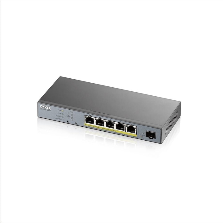 ZYXEL Switch 5x1000Mbps (5xPOE) + 1xGigabit SFP Menedzselhető, GS1350-6HP-EU0101F