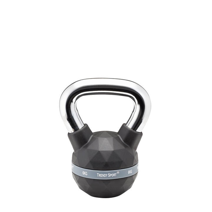 Gantera Kettlebel Exclusiv Premium, 6 kg, Maner crom, Negru