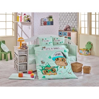 Lenjerie de Pat pentru Bebelusi, 4 piese, 100% Bumbac Poplin - Confort Baby Owl Lenjerie de Pat pentru Bebelusi, 4 piese, 100% Bumbac Poplin - Confort Baby Owl