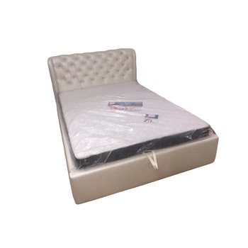 Pat tapitat Crystal Alb, MobAmbient, cu tablie Chesterfield din piele ecologica, somiera metalica rabatabila, lada de depozitare, pentru saltea 160 x 200 cm Pat tapitat Crystal Alb, MobAmbient, cu tablie Chesterfield din piele ecologica, somiera metalica rabatabila, lada de depozitare, pentru saltea 160 x 200 cm