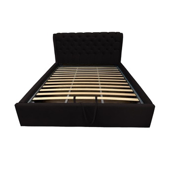 Pat tapitat Crystal Negru, MobAmbient, cu tablie Chesterfield din catifea, somiera metalica rabatabila, lada de depozitare, pentru saltea 160 x 200 cm Pat tapitat Crystal Negru, MobAmbient, cu tablie Chesterfield din catifea, somiera metalica rabatabila, lada de depozitare, pentru saltea 160 x 200 cm