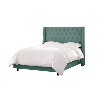 Pat tapitat Minty Verde, MobAmbient, cu tablie Chesterfield din catifea, somiera metalica rabatabila, lada de depozitare, pentru saltea 160 x 200 cm Pat tapitat Minty Verde, MobAmbient, cu tablie Chesterfield din catifea, somiera metalica rabatabila, lada de depozitare, pentru saltea 160 x 200 cm