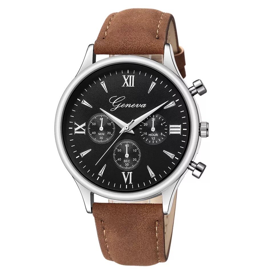 Ceas barbatesc casual Geneva G103-3 curea piele, afisaj analogic