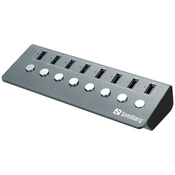 Hub Sandberg, USB 3.0 Hub 4xData + 4xCharge, Negru Hub Sandberg, USB 3.0 Hub 4xData + 4xCharge, Negru