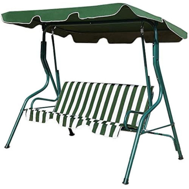 Люлеещ се стол / Люлка за 3 човека, метална конструкция, 170x110x153 см, цвят зелен/бял