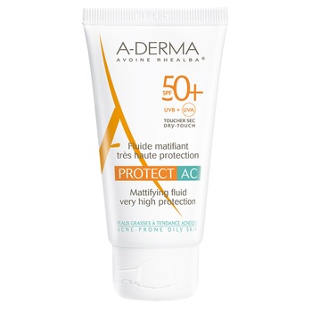 Fluid matifiant cu protectie solara A-Derma Protect AC SPF 50+ pentru ten gras, 40 ml Fluid matifiant cu protectie solara A-Derma Protect AC SPF 50+ pentru ten gras, 40 ml