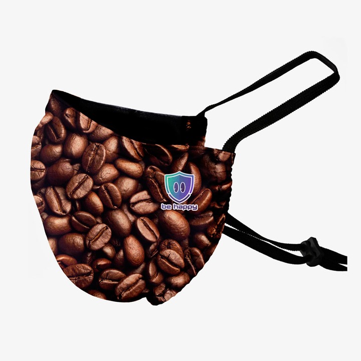 Be Happy Szájmaszk, 3 Rétegű, Mosható, Vasalható, Fertőtleníthető, Állítható Pánttal, Kávés
