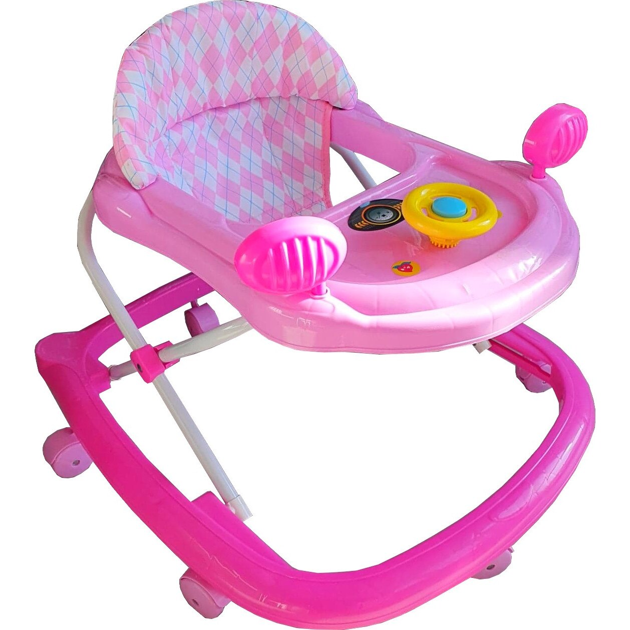 Premergator Reglabil in 3 Trepte NOVOKIDS™ My first Car , Cu volan , Model Masinuta, Pliabil, 6 Roti, Cu Sunete, Roz