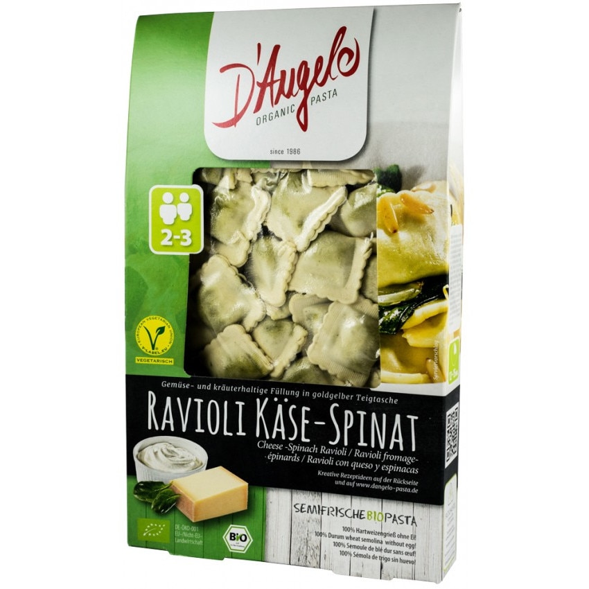 Ravioli bio cu branza si spanac, D'angelo Pasta 250g