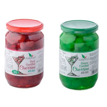 Pachet Promo 2 borcane Cirese Cocktail cu Codita Verzi si Rosii, Italprod, 800g Pachet Promo 2 borcane Cirese Cocktail cu Codita Verzi si Rosii, Italprod, 800g