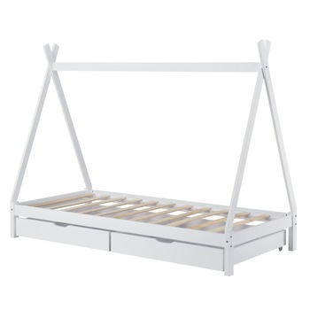 Pat copii Cony Beige, en.casa, 206 x 96 x 162 cm, lemn, alb, cu 2 sertare pe roti Pat copii Cony Beige, en.casa, 206 x 96 x 162 cm, lemn, alb, cu 2 sertare pe roti