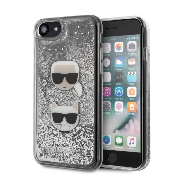 Husa iPhone SE 2020 / iPhone 7 / iPhone 8 Karl Lagerfeld Glitter Karl&Choupette Silver