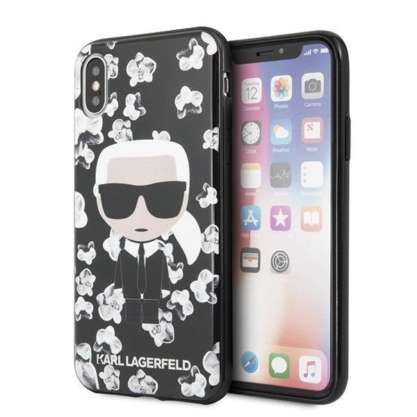 Husa iPhone X / XS KARL LAGERFELD Flower Ikonik Black