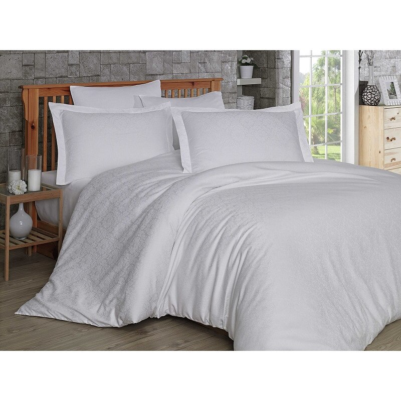 Set Lenjerie de pat, 2 Persoane, Bumbac 100% Satinat - Diamond Damasc, White