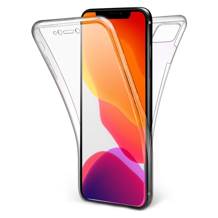 Borító iPhone 11 Pro Max készülékhez – teljes test, Gekko 360° (elöl+hátul) – szilikon+műanyag, ÁTLÁTSZÓ