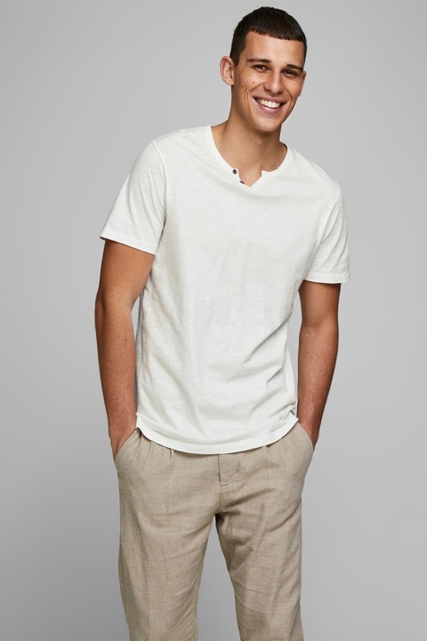 Jack & Jones, Slipt szűk fazonú póló gombos nyakrésszel, Fehér