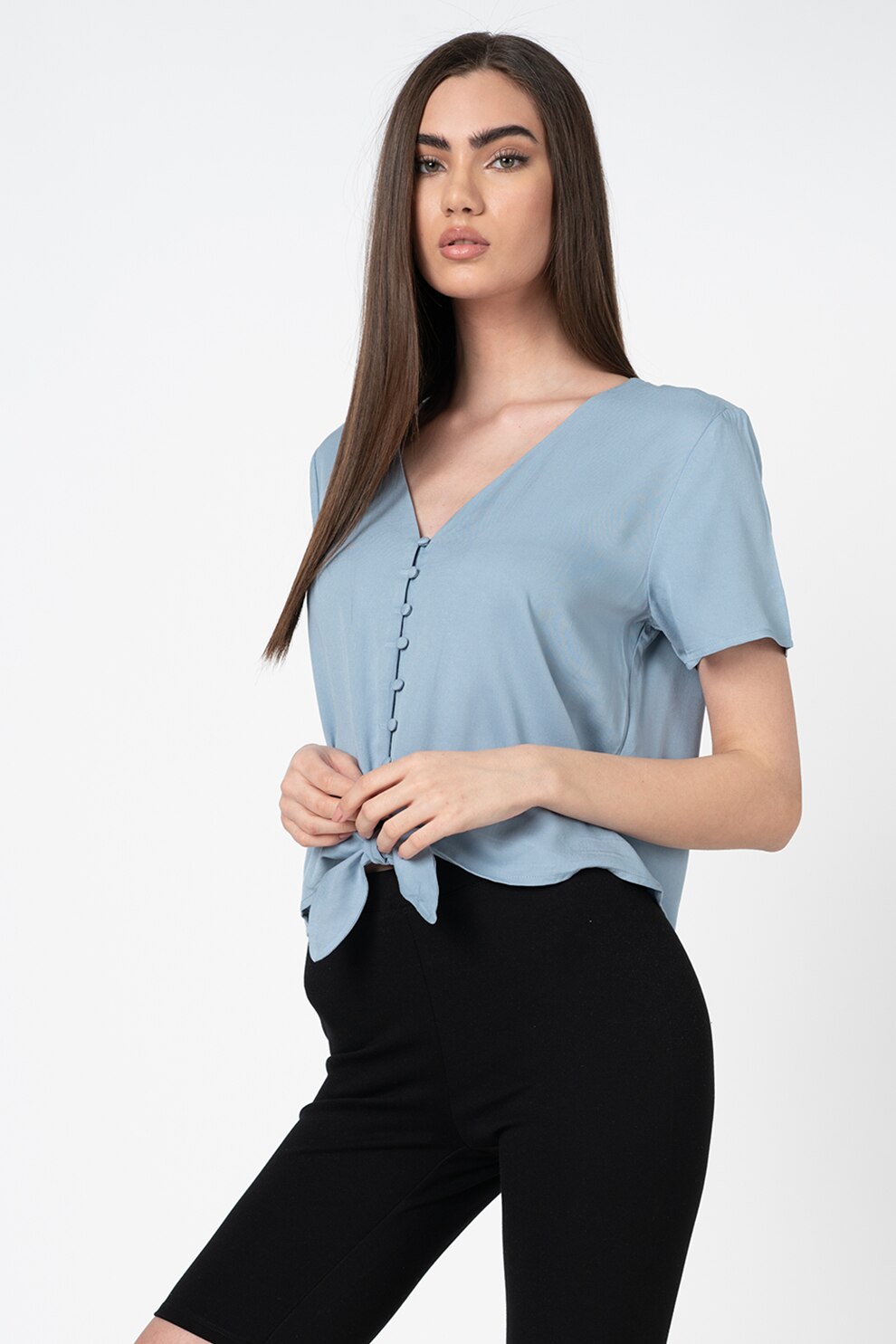 Only, Bluza cu decolteu in V si detaliu innodat Alma, Albastru lavanda