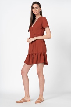 Only, Rochie petrecuta cu volane la terminatie, Rosu caramiziu Only, Rochie petrecuta cu volane la terminatie, Rosu caramiziu