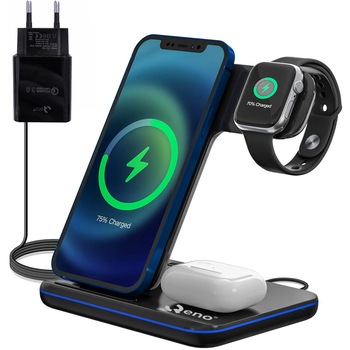 Incarcator Wireless Qeno® Statie Incarcare 3 In 1 Qi Fast Charger 15W Incarcare Rapida Compatibil Cu Apple Watch Toate Seriile Airpods Toate Modele si Iphone Android Samsung Huawei Xiaomi Negru Inclus Adaptor 3.0 Quick Charge Qeno® Negru Incarcator Wireless Qeno® Statie Incarcare 3 In 1 Qi Fast Charger 15W Incarcare Rapida Compatibil Cu Apple Watch Toate Seriile Airpods Toate Modele si Iphone Android Samsung Huawei Xiaomi Negru Inclus Adaptor 3.0 Quick Charge Qeno® Negru