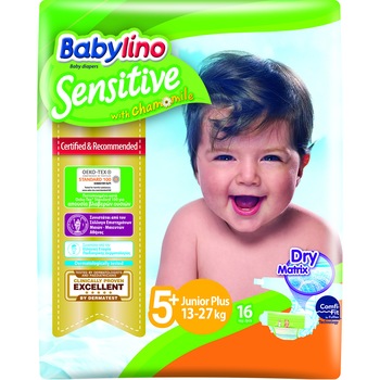 Scutece, Babylino Sensitive, N5+ 13-27kg, 16 buc Scutece, Babylino Sensitive, N5+ 13-27kg, 16 buc