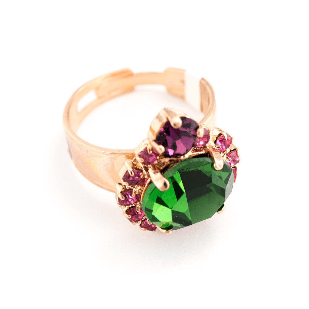 Inel placat cu Aur roz de 24K, Cristale, Luck by Roxannes - Mariana Jewellery, Verde/Roz 7132-1033RG