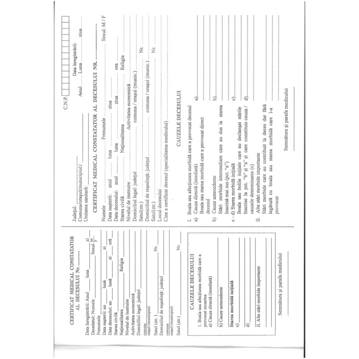 Certificat medical constatator al decesului, format A4, 100 file