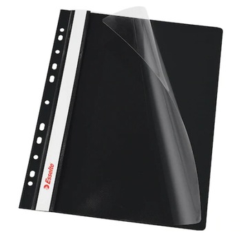 Dosar Esselte, negru, cu sina si 11 perforatii, A4, plastic, 10buc/set Dosar Esselte, negru, cu sina si 11 perforatii, A4, plastic, 10buc/set