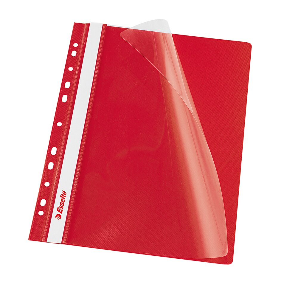 Dosar Esselte, rosu, cu sina si 11 perforatii, A4, plastic, 10buc/set