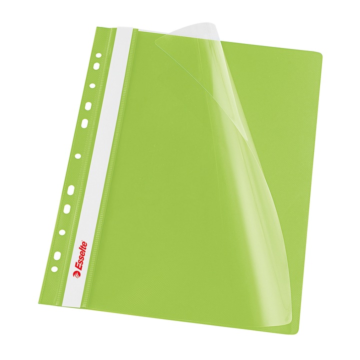 Dosar Esselte, verde, cu sina si 11 perforatii, A4, plastic, 10buc/set