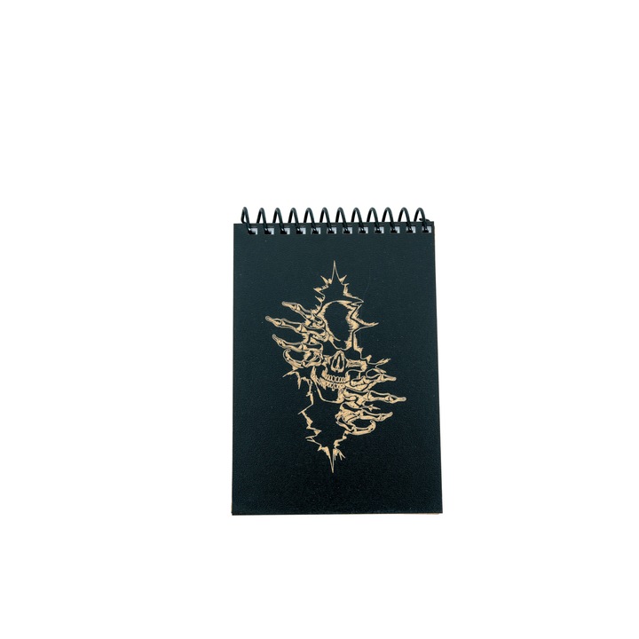 Agenda din lemn gravat cu craniu in crapatura, A6
