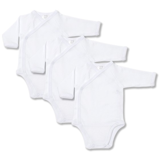Set 3 body-uri petrecute din bumbac, unisex, Hugbebe, uni, Alb