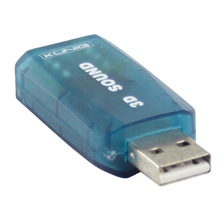 Placa de sunet USB 2.0 Konig, Nedis HS100, uscr10051bu, 3D, 5.1, Dubla, Conector 3,5 mm
