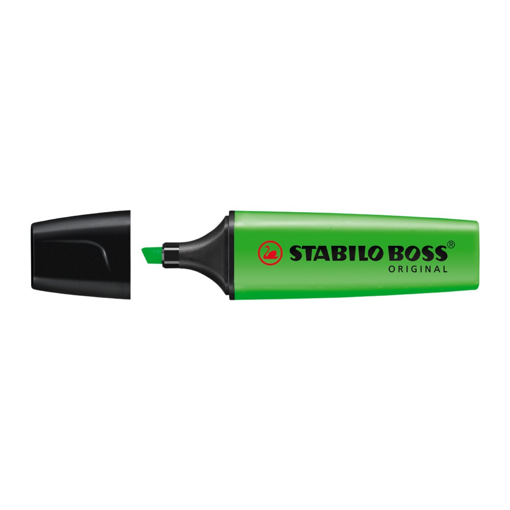 Textmarker, Stabilo, Boss, corp plastic, in culoarea cernelei, vf.retezat, 2-5mm, verde