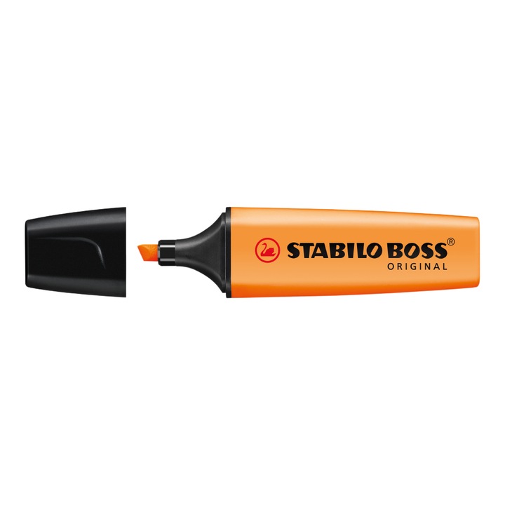 Textmarker, Stabilo, Boss, пластмасов корпус, цвят мастило, изрязан връх, 2-5 мм, оранжев