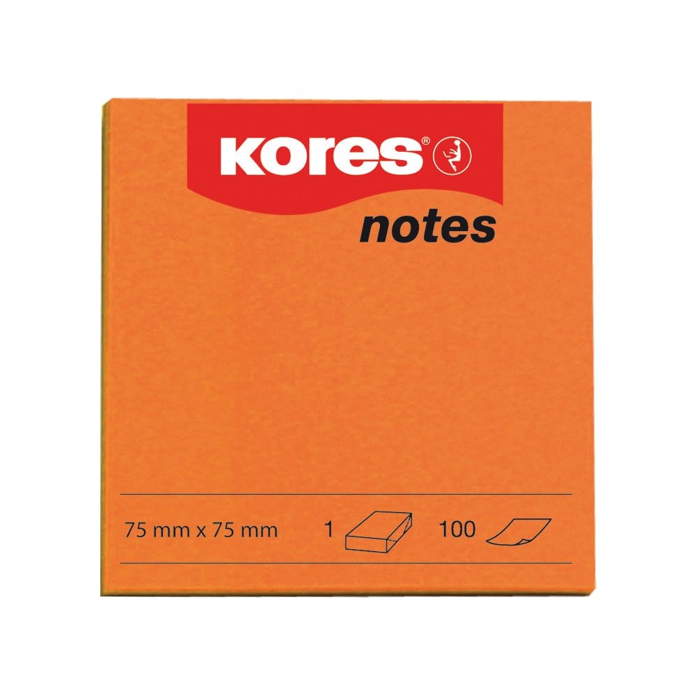 Notite adezive Kores, 75x75mm, 100 file, portocalii