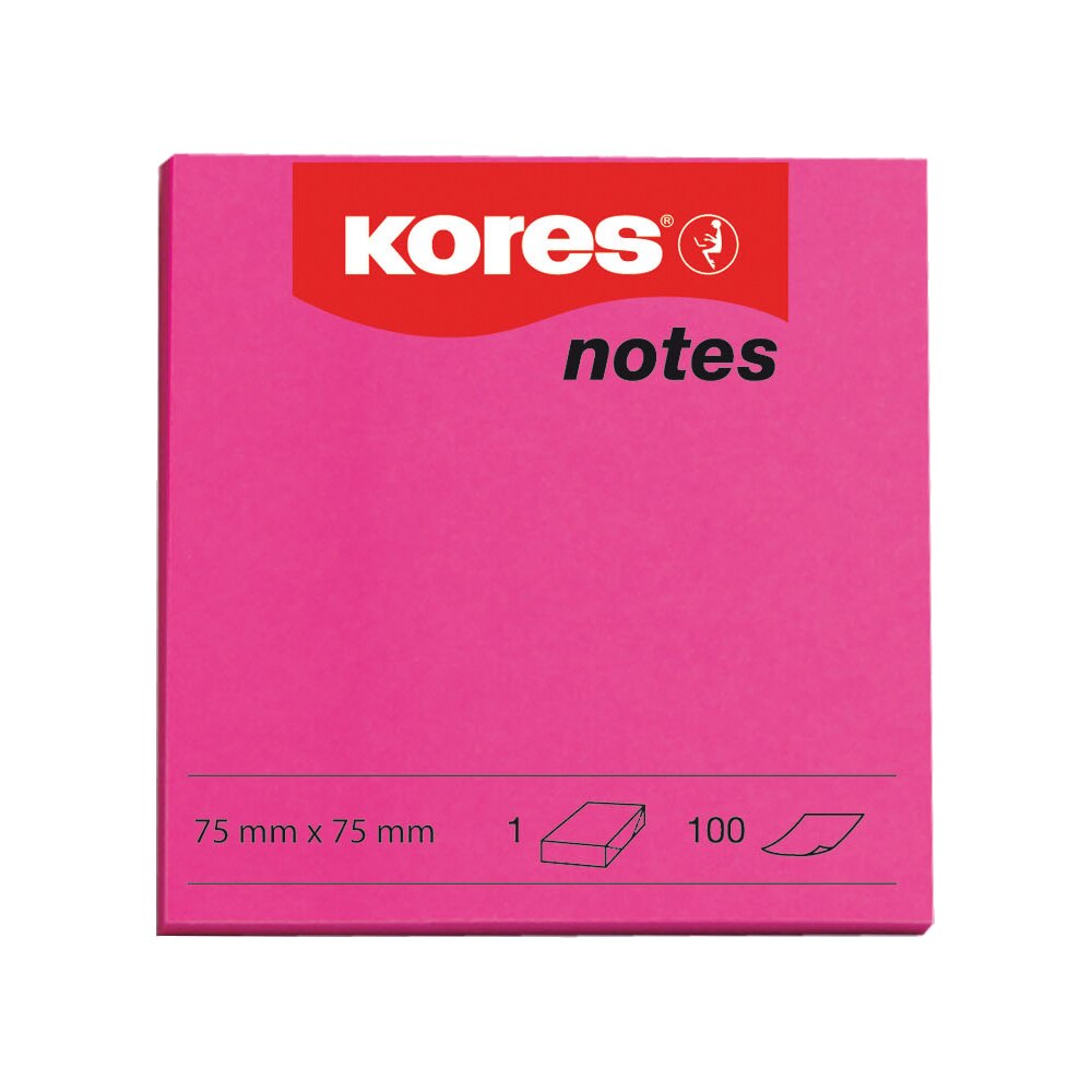 Notite adezive Kores, 75x75mm, 100 file, magenta