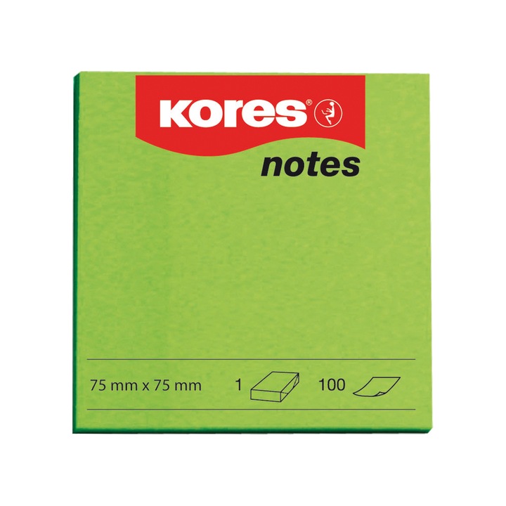 Notite adezive Kores, 75x75mm, 100 file, verzi