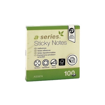 Notite adezive A-Series, 75x75mm, 100 file, galben Notite adezive A-Series, 75x75mm, 100 file, galben