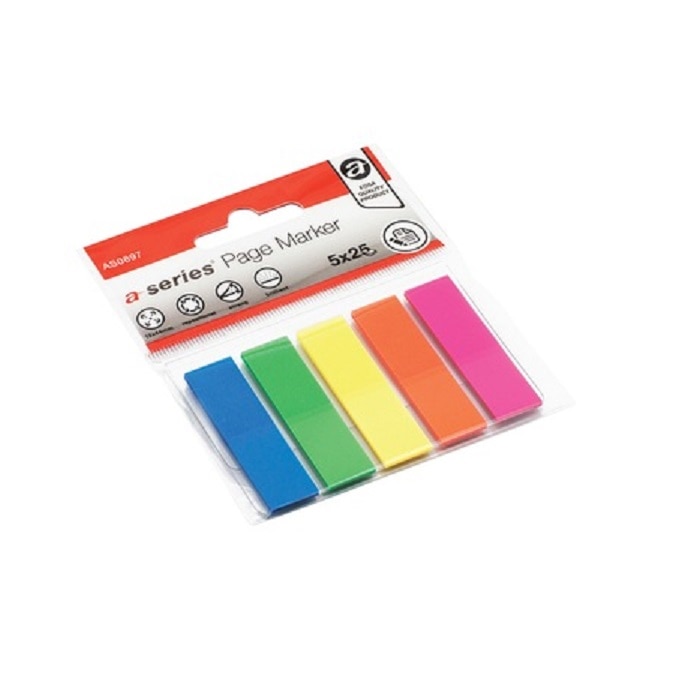 Index autoadeziv, A-Series, 5 culori x 25 file, plastic, 12 x 44 mm