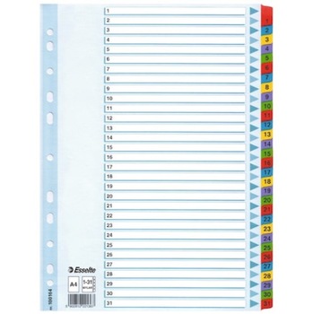 Separatoare Esselte Mylar, alb, index laminat 1-31, 225x297mm, carton Separatoare Esselte Mylar, alb, index laminat 1-31, 225x297mm, carton